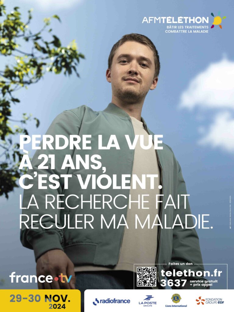 Affiche du Téléthon avec Tim, adhérent d'OLY